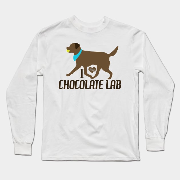 Chocolate Lab Pattern in Blue Chocolate Labs with Hearts Dog Patterns Long Sleeve T-Shirt by JessDesigns